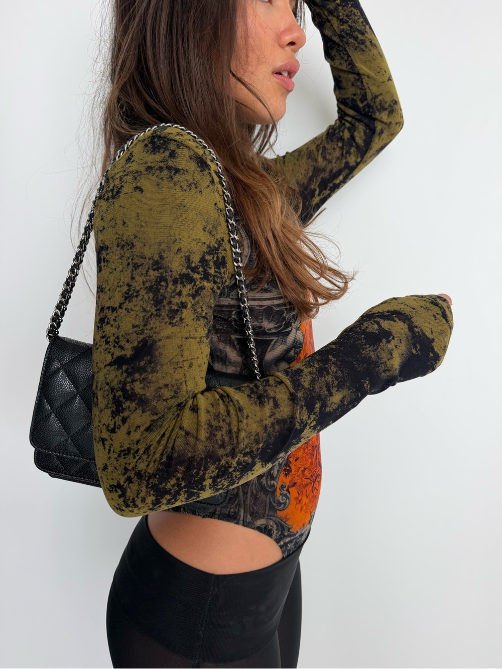 Jean Paul Gaultier Olive & Orange Baroque Mock Neck Bodysuit - Picture 2 of 7